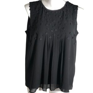 Gagarin ASL Pintucked embroidered Appliqued sleeveless black top Sz 2X